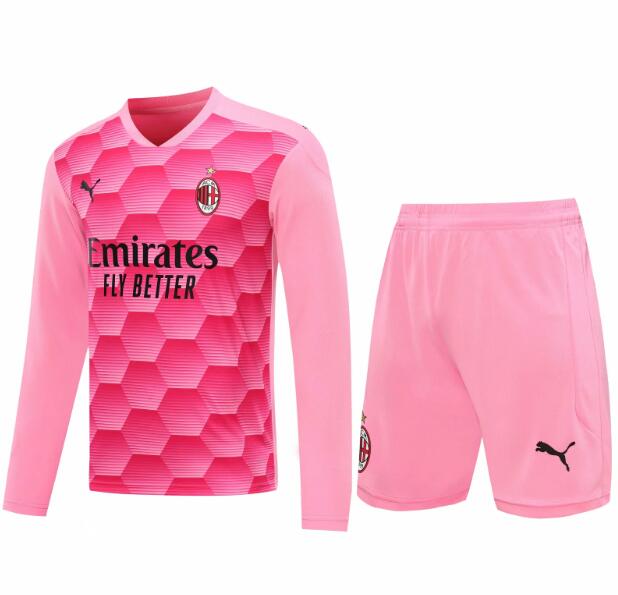 AC Milan Pink Goalkeeper Long Sleeve Soccer Jersey Kits (Shirt+Shorts) 2020/21